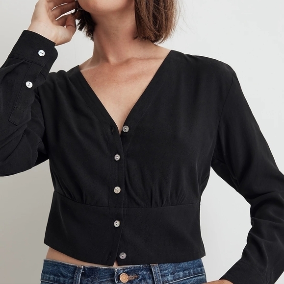 Madewell V-Neck Button-Front Shirt in True Black size XS NWT NO457 - Picture 5 of 12